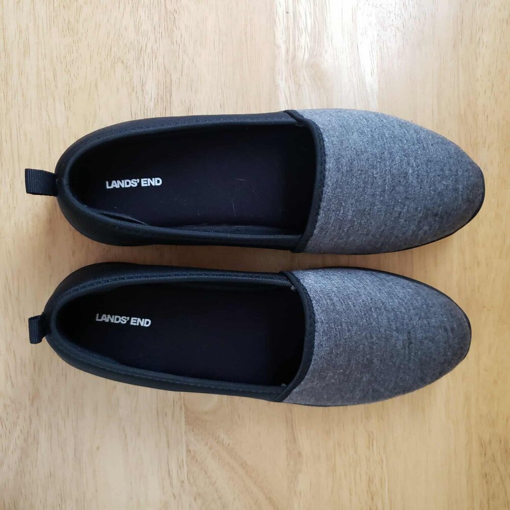 Lands' End‎ Women's Slip-On Knit Flats Gray/Black Comfort Shoes Size 8.5B